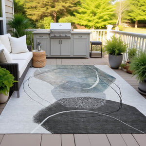 HomeRoots 5' Ivory and Gray Abstract Washable Area Rug - Stylish, Durable, Indoor/Outdoor Home Décor Essential 5' X 8' 630952