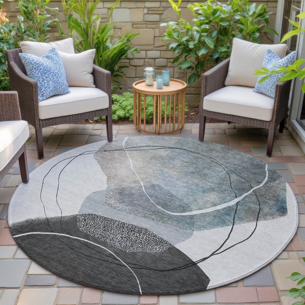 HomeRoots 5' Ivory and Gray Abstract Washable Area Rug - Stylish, Durable, Indoor/Outdoor Home Décor Essential 8' Round 630953