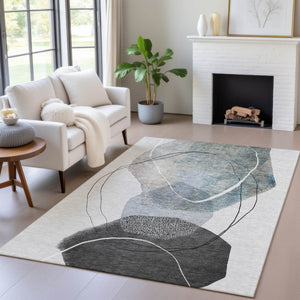HomeRoots 5' Ivory and Gray Abstract Washable Area Rug - Stylish, Durable, Indoor/Outdoor Home Décor Essential 8' X 10' 630954