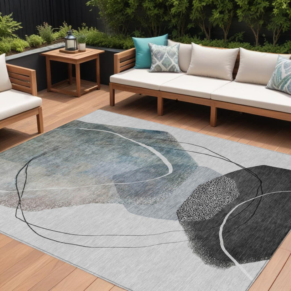 HomeRoots 5' Ivory and Gray Abstract Washable Area Rug - Stylish, Durable, Indoor/Outdoor Home Décor Essential 9' X 12' 630955