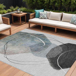 HomeRoots 5' Ivory and Gray Abstract Washable Area Rug - Stylish, Durable, Indoor/Outdoor Home Décor Essential 9' X 12' 630955