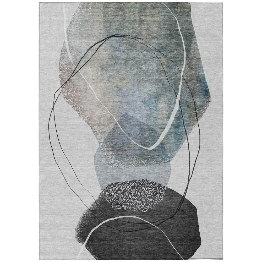 HomeRoots 5' Ivory and Gray Abstract Washable Area Rug - Stylish, Durable, Indoor/Outdoor Home Décor Essential 9' X 12' 630955