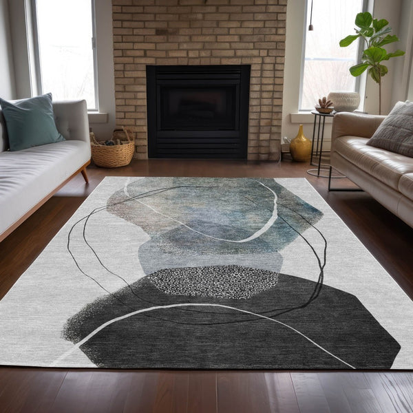 HomeRoots 5' Ivory and Gray Abstract Washable Area Rug - Stylish, Durable, Indoor/Outdoor Home Décor Essential 9' X 12' 630955