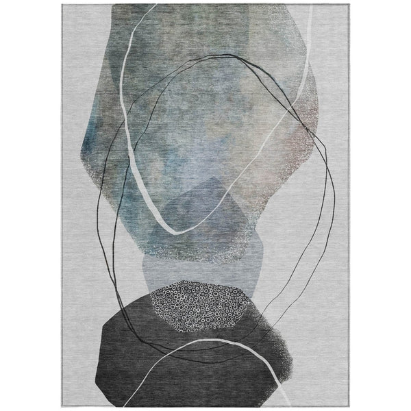 HomeRoots 5' Ivory and Gray Abstract Washable Area Rug - Stylish, Durable, Indoor/Outdoor Home Décor Essential 10' X 14' 630956