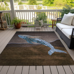 HomeRoots 5' Bold Brown and Denim Blue Animal Print Area Rug - Durable, Washable, Indoor-Outdoor Style Essential 5' X 8' 630958