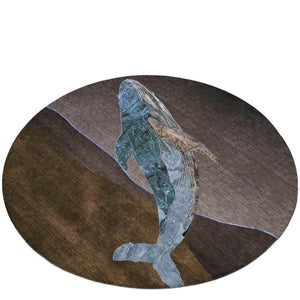 HomeRoots 5' Bold Brown and Denim Blue Animal Print Area Rug - Durable, Washable, Indoor-Outdoor Style Essential 8' Round 630959