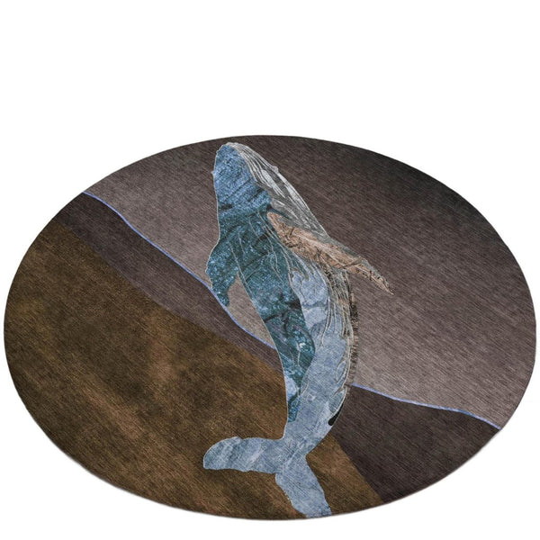 HomeRoots 5' Bold Brown and Denim Blue Animal Print Area Rug - Durable, Washable, Indoor-Outdoor Style Essential 8' Round 630959