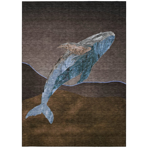 HomeRoots 5' Bold Brown and Denim Blue Animal Print Area Rug - Durable, Washable, Indoor-Outdoor Style Essential 9' X 12' 630961