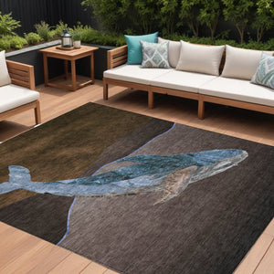 HomeRoots 5' Bold Brown and Denim Blue Animal Print Area Rug - Durable, Washable, Indoor-Outdoor Style Essential 9' X 12' 630961