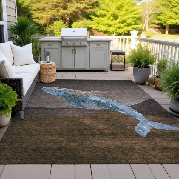 HomeRoots 5' Bold Brown and Denim Blue Animal Print Area Rug - Durable, Washable, Indoor-Outdoor Style Essential 10' X 14' 630962