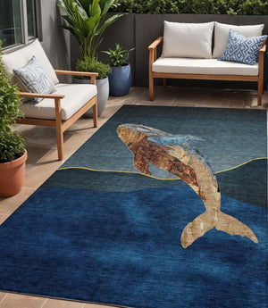 HomeRoots 5' Stylish Blue and Brown Animal Print Indoor/Outdoor Area Rug - Washable, Durable, Versatile Choice 5' X 8' 630964