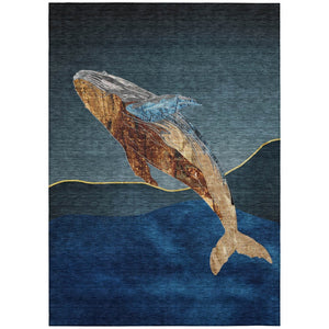 HomeRoots 5' Stylish Blue and Brown Animal Print Indoor/Outdoor Area Rug - Washable, Durable, Versatile Choice 5' X 8' 630964