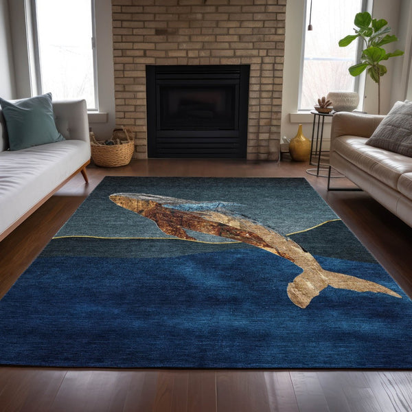 HomeRoots 5' Stylish Blue and Brown Animal Print Indoor/Outdoor Area Rug - Washable, Durable, Versatile Choice 5' X 8' 630964