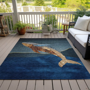 HomeRoots 5' Stylish Blue and Brown Animal Print Indoor/Outdoor Area Rug - Washable, Durable, Versatile Choice 5' X 8' 630964