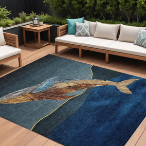 HomeRoots 5' Stylish Blue and Brown Animal Print Indoor/Outdoor Area Rug - Washable, Durable, Versatile Choice 8' X 10' 630966