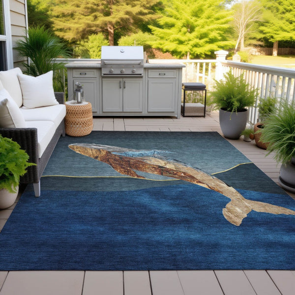 HomeRoots 5' Stylish Blue and Brown Animal Print Indoor/Outdoor Area Rug - Washable, Durable, Versatile Choice 8' X 10' 630966