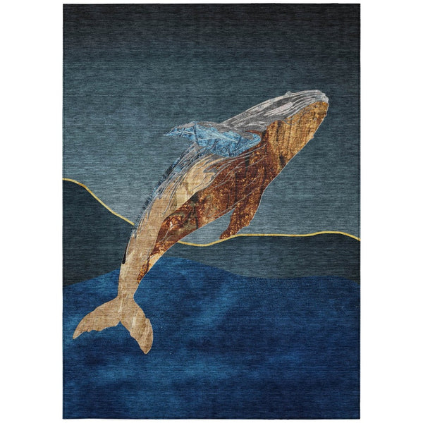 HomeRoots 5' Stylish Blue and Brown Animal Print Indoor/Outdoor Area Rug - Washable, Durable, Versatile Choice 8' X 10' 630966