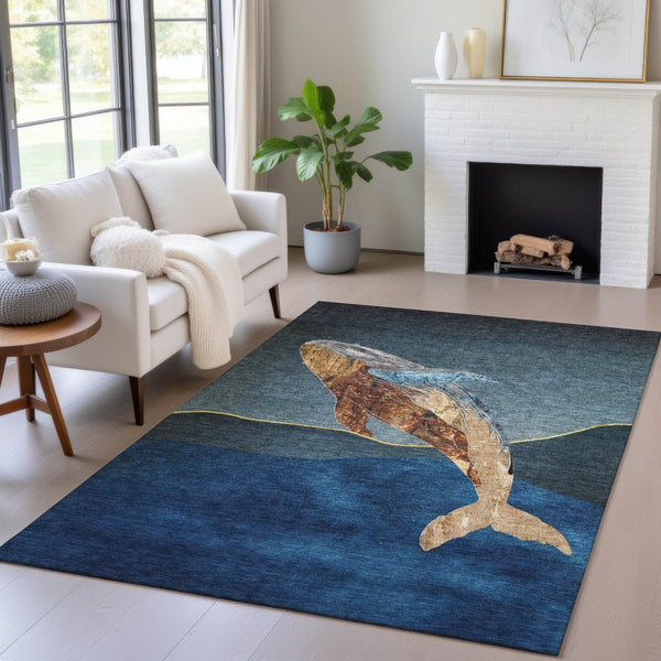 HomeRoots 5' Stylish Blue and Brown Animal Print Indoor/Outdoor Area Rug - Washable, Durable, Versatile Choice 8' X 10' 630966