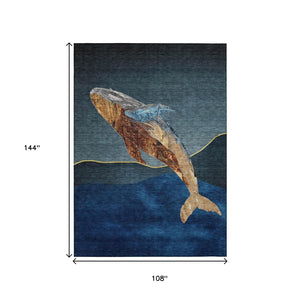HomeRoots 5' Stylish Blue and Brown Animal Print Indoor/Outdoor Area Rug - Washable, Durable, Versatile Choice 9' X 12' 630967
