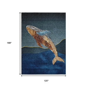 HomeRoots 5' Stylish Blue and Brown Animal Print Indoor/Outdoor Area Rug - Washable, Durable, Versatile Choice 10' X 14' 630968