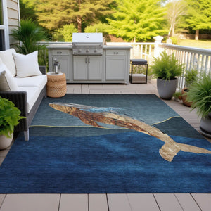 HomeRoots 5' Stylish Blue and Brown Animal Print Indoor/Outdoor Area Rug - Washable, Durable, Versatile Choice 10' X 14' 630968