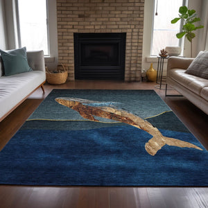 HomeRoots 5' Stylish Blue and Brown Animal Print Indoor/Outdoor Area Rug - Washable, Durable, Versatile Choice 10' X 14' 630968