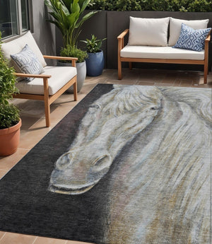 HomeRoots 5' Stylish Ivory and Charcoal Animal Print Indoor Outdoor Area Rug – Durable, Washable, Versatile Design 5' X 8' 630970