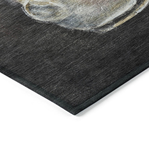 HomeRoots 5' Stylish Ivory and Charcoal Animal Print Indoor Outdoor Area Rug – Durable, Washable, Versatile Design 8' Round 630971