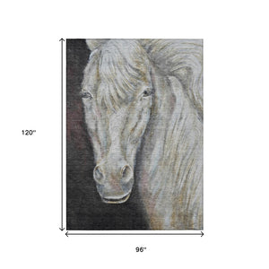 HomeRoots 5' Stylish Ivory and Charcoal Animal Print Indoor Outdoor Area Rug – Durable, Washable, Versatile Design 8' X 10' 630972