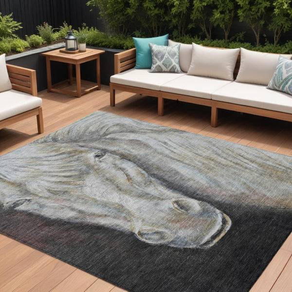 HomeRoots 5' Stylish Ivory and Charcoal Animal Print Indoor Outdoor Area Rug – Durable, Washable, Versatile Design 8' X 10' 630972