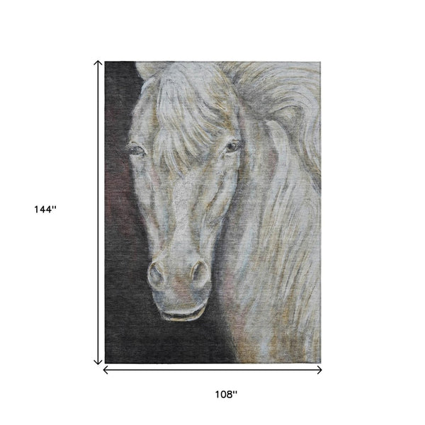 HomeRoots 5' Stylish Ivory and Charcoal Animal Print Indoor Outdoor Area Rug – Durable, Washable, Versatile Design 9' X 12' 630973