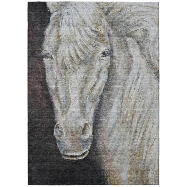 HomeRoots 5' Stylish Ivory and Charcoal Animal Print Indoor Outdoor Area Rug – Durable, Washable, Versatile Design 9' X 12' 630973