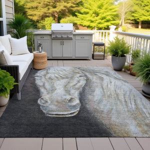 HomeRoots 5' Stylish Ivory and Charcoal Animal Print Indoor Outdoor Area Rug – Durable, Washable, Versatile Design 10' X 14' 630974