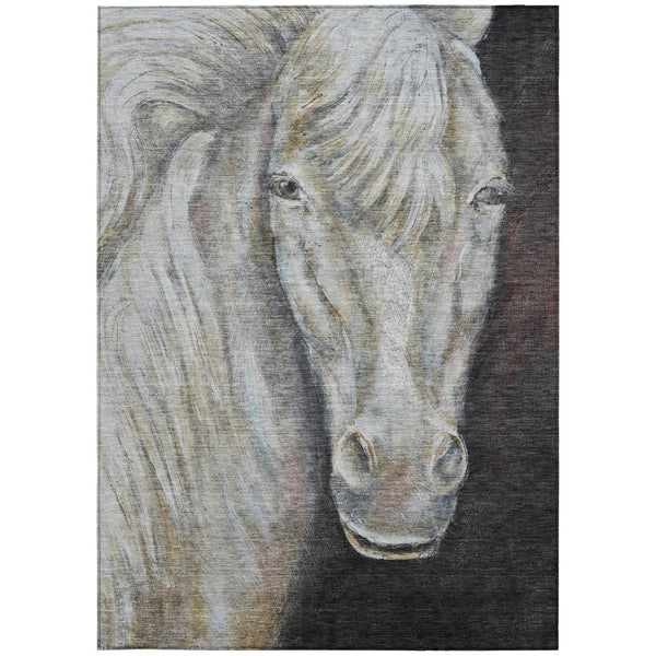 HomeRoots 5' Stylish Ivory and Charcoal Animal Print Indoor Outdoor Area Rug – Durable, Washable, Versatile Design 10' X 14' 630974