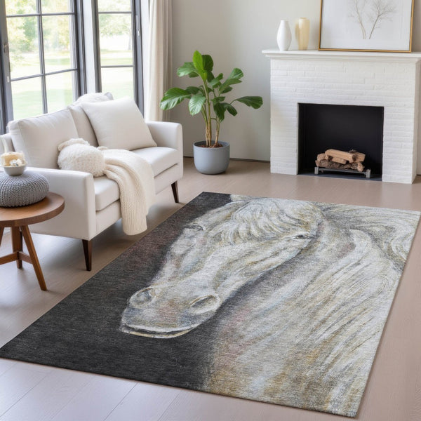 HomeRoots 5' Stylish Ivory and Charcoal Animal Print Indoor Outdoor Area Rug – Durable, Washable, Versatile Design 10' X 14' 630974