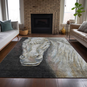 HomeRoots 5' Stylish Ivory and Charcoal Animal Print Indoor Outdoor Area Rug – Durable, Washable, Versatile Design 10' X 14' 630974
