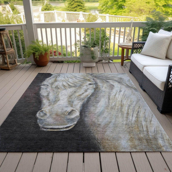HomeRoots 5' Stylish Ivory and Charcoal Animal Print Indoor Outdoor Area Rug – Durable, Washable, Versatile Design 10' X 14' 630974