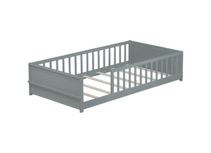 English Elm Twin Floor Platform Bed With Book Rack - Cozy Grey Design, Safe Low Profile, Easy Assembly & Storage W504P345764-GIGA