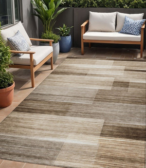 HomeRoots 5' Durable Brown and Ivory Striped Area Rug for Indoor or Outdoor Spaces - Stylish, Washable Design 5' X 8' 630976