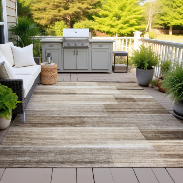 HomeRoots 5' Durable Brown and Ivory Striped Area Rug for Indoor or Outdoor Spaces - Stylish, Washable Design 5' X 8' 630976
