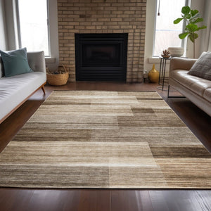 HomeRoots 5' Durable Brown and Ivory Striped Area Rug for Indoor or Outdoor Spaces - Stylish, Washable Design 5' X 8' 630976
