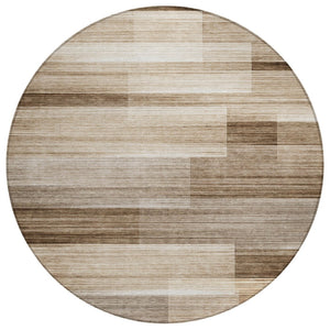 HomeRoots 5' Durable Brown and Ivory Striped Area Rug for Indoor or Outdoor Spaces - Stylish, Washable Design 8' Round 630977
