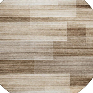 HomeRoots 5' Durable Brown and Ivory Striped Area Rug for Indoor or Outdoor Spaces - Stylish, Washable Design 8' Round 630977