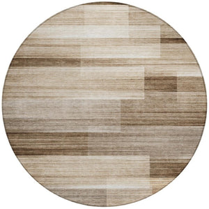 HomeRoots 5' Durable Brown and Ivory Striped Area Rug for Indoor or Outdoor Spaces - Stylish, Washable Design 8' Round 630977