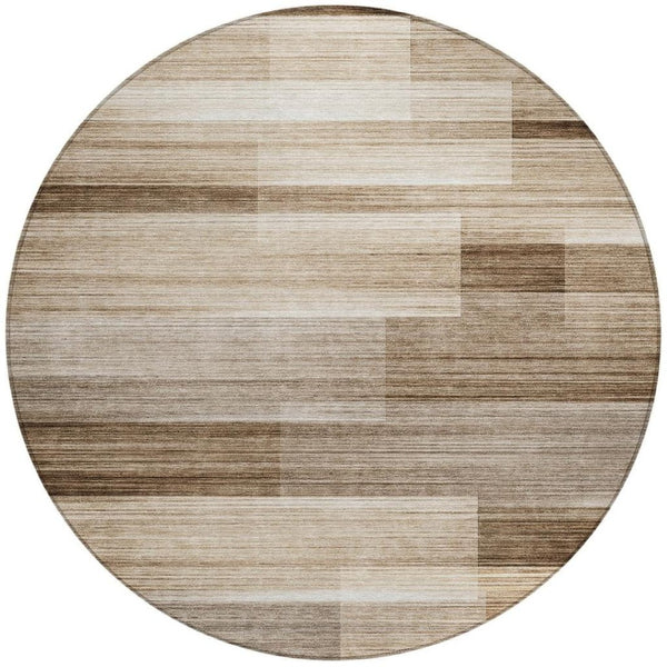 HomeRoots 5' Durable Brown and Ivory Striped Area Rug for Indoor or Outdoor Spaces - Stylish, Washable Design 8' Round 630977
