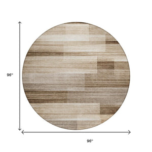 HomeRoots 5' Durable Brown and Ivory Striped Area Rug for Indoor or Outdoor Spaces - Stylish, Washable Design 8' Round 630977