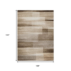 HomeRoots 5' Durable Brown and Ivory Striped Area Rug for Indoor or Outdoor Spaces - Stylish, Washable Design 9' X 12' 630979