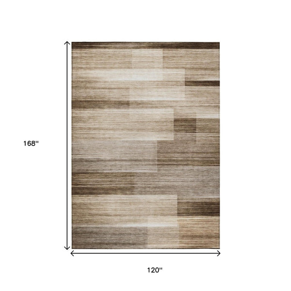 HomeRoots 5' Durable Brown and Ivory Striped Area Rug for Indoor or Outdoor Spaces - Stylish, Washable Design 10' X 14' 630980
