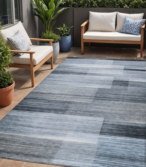 HomeRoots 5' Durable Denim Blue and Ivory Striped Area Rug for Indoor and Outdoor Spaces, Easy Care & Stylish 5' X 8' 630982