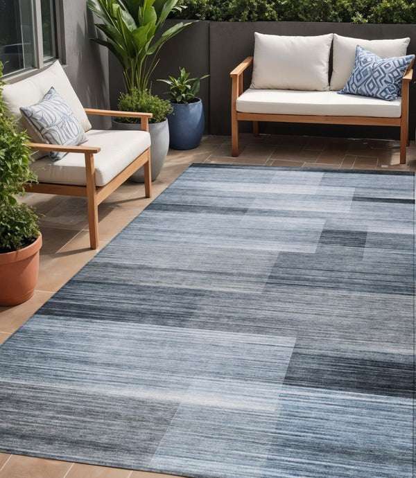 HomeRoots 5' Durable Denim Blue and Ivory Striped Area Rug for Indoor and Outdoor Spaces, Easy Care & Stylish 5' X 8' 630982